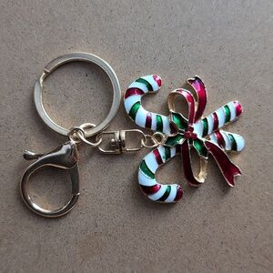 Festive Candy Cane Keychain Bag Charm